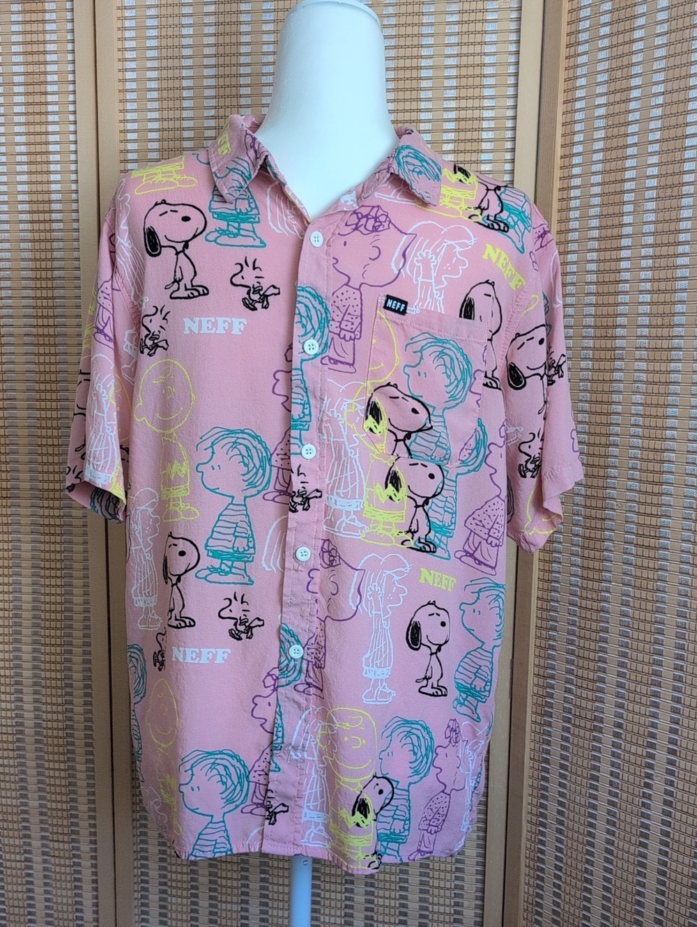 NEFF Pink Peanuts Cartoon Button-Up Shirt